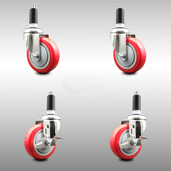 Service Caster 4 Inch 316SS Red Poly Swivel 1 Inch Expanding Stem Caster Brake SCC, 2PK SCC-SS316EX20S414-PPUB-RED-2-TLB-2-1 - main